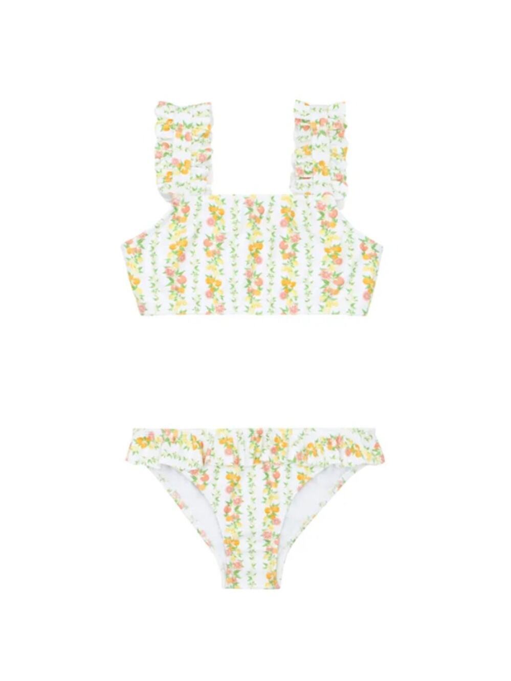 Minnow Girls Yellow Frilled Straps Fruit Print Bikini Set Size 3/4T